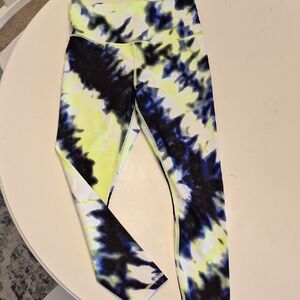 Athleta Women's Tie-Dye Leggings — Neon Yellow, Blue & Black